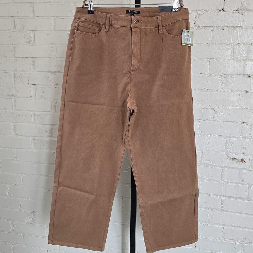 NWT John Mark Women's Size 14 Tan Brown Stretch Wide Leg Cropped Pants